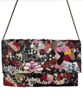 Lulus Multi-Color Beaded Rhinestone Embellished Floral Clutch Shoulder Bag